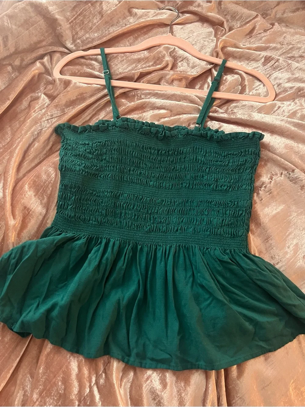Forest Green Smocked Ruffle-Hem Cami Top